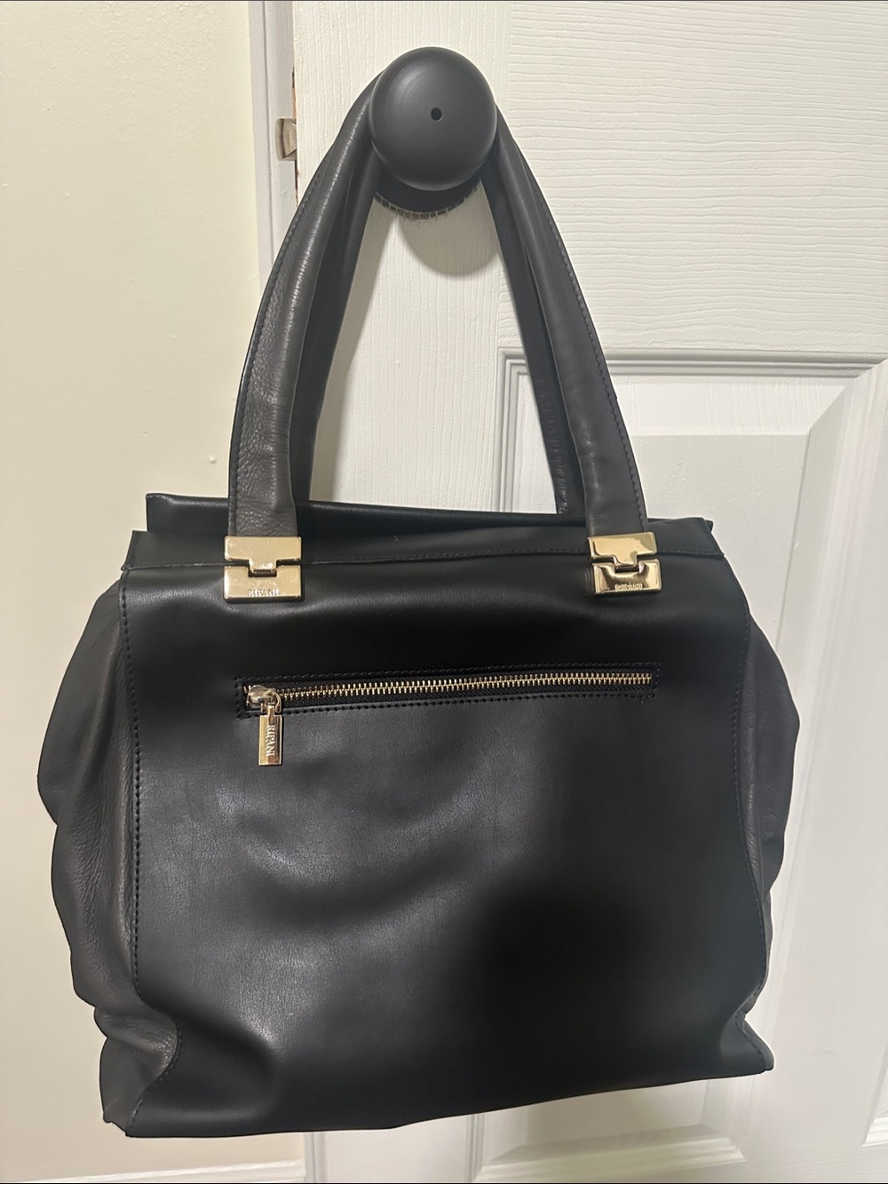 Ripani Black Leather Tote Bag with Gold Hardware